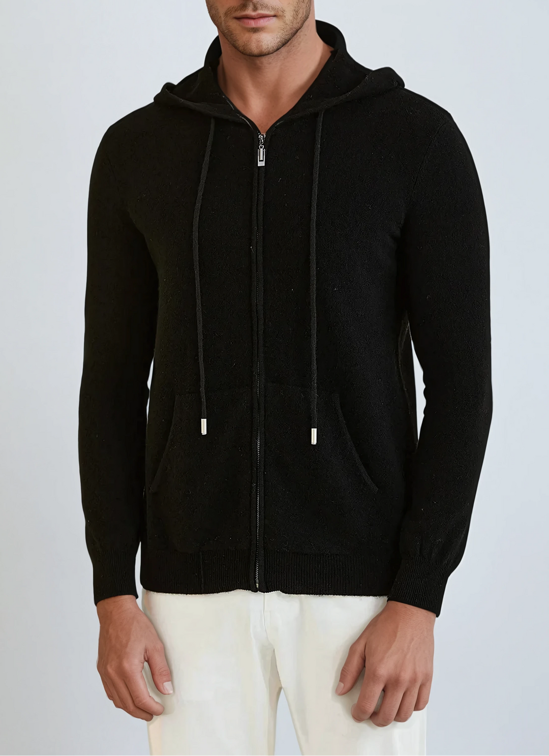 Cashmere Knit Zip Vest - Black
