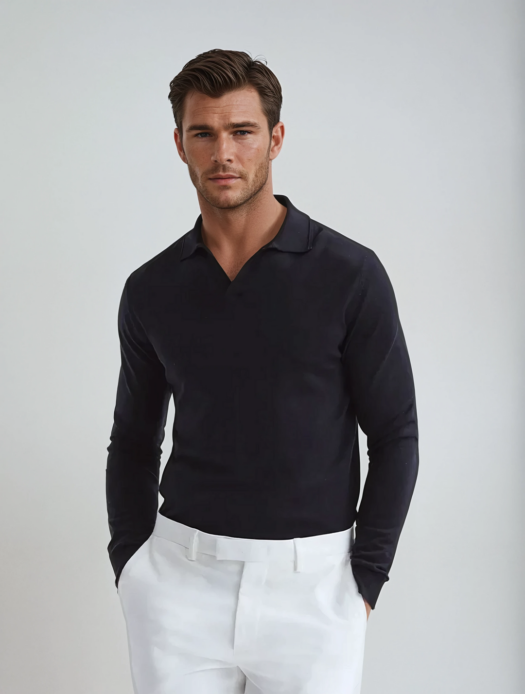 Long Sleeve Polo Without Buttons Black