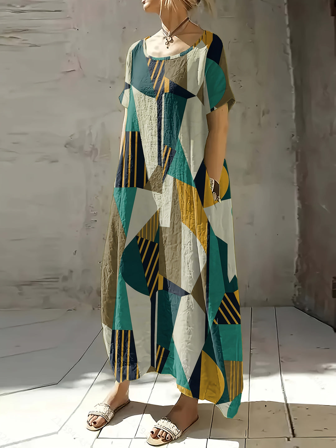 Zara | Abstract Geometry Loose-Fit Maxi Dress
