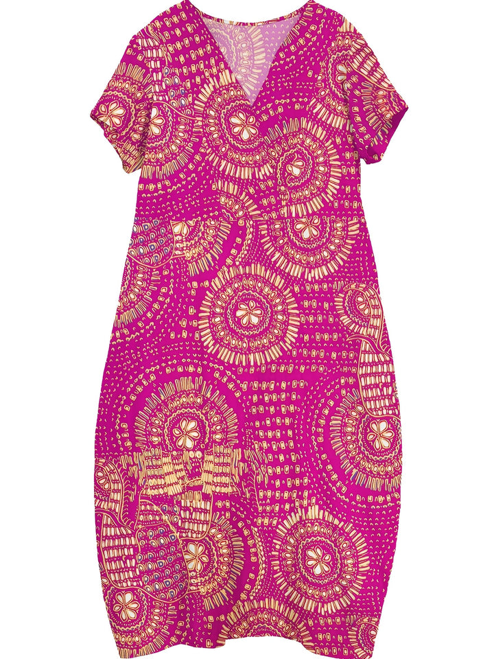 Talia | Radiant Fuchsia Tribal Midi Dress