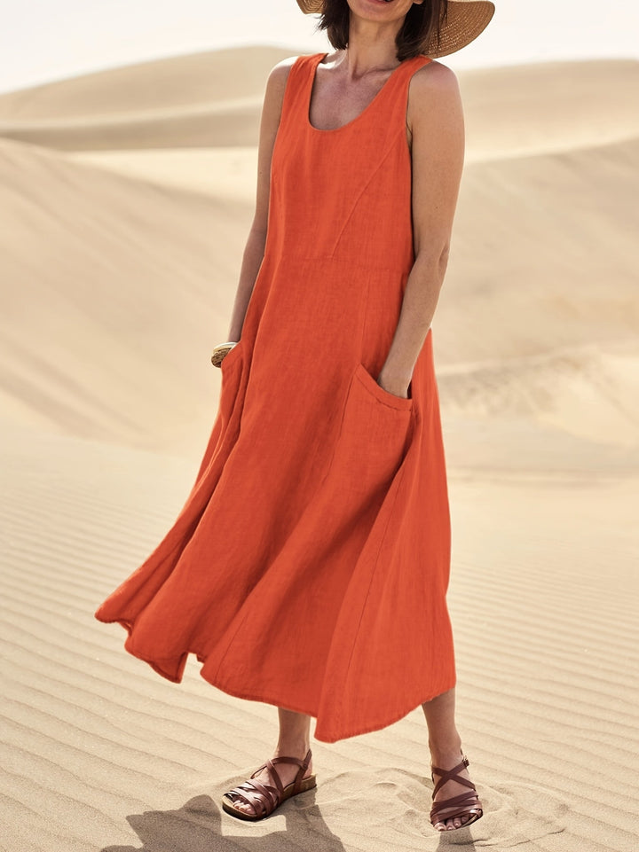 Maeve | Linen Blend Sleeveless Midi Dress