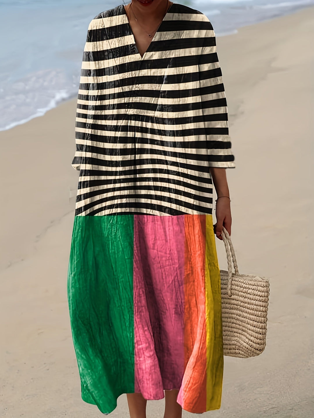 Zara | Bold Stripe & Colorblock Midi Dress