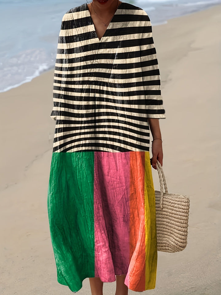 Zara | Bold Stripe & Colorblock Midi Dress