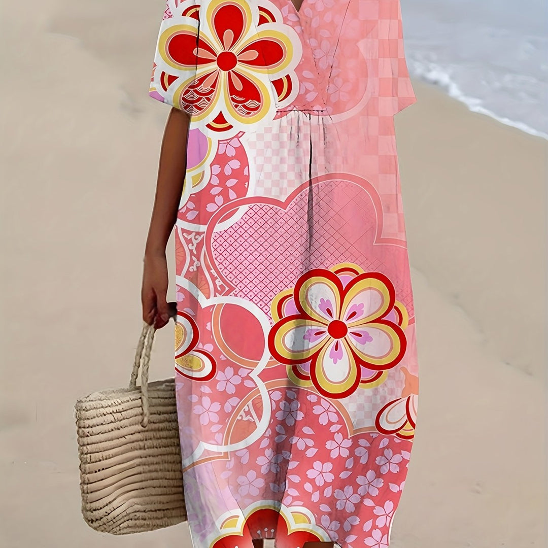 Maisie | Retro Blossom Pink Wrap Dress