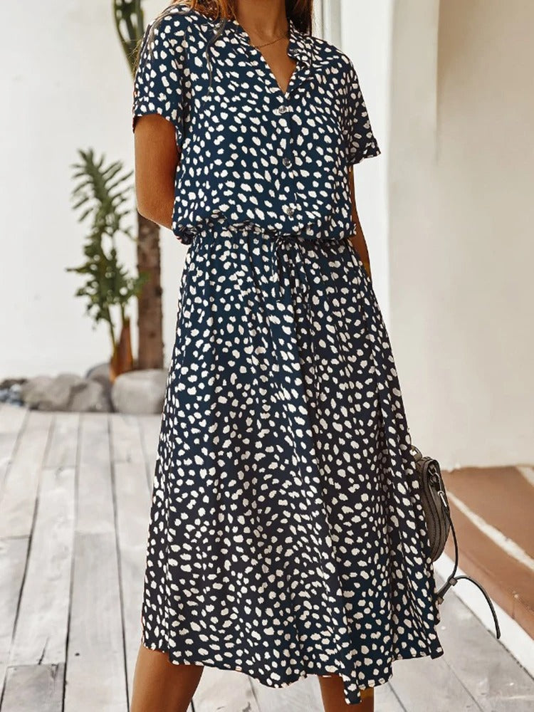 Georgia | Soft-Spotted Button-Up Midi Dress