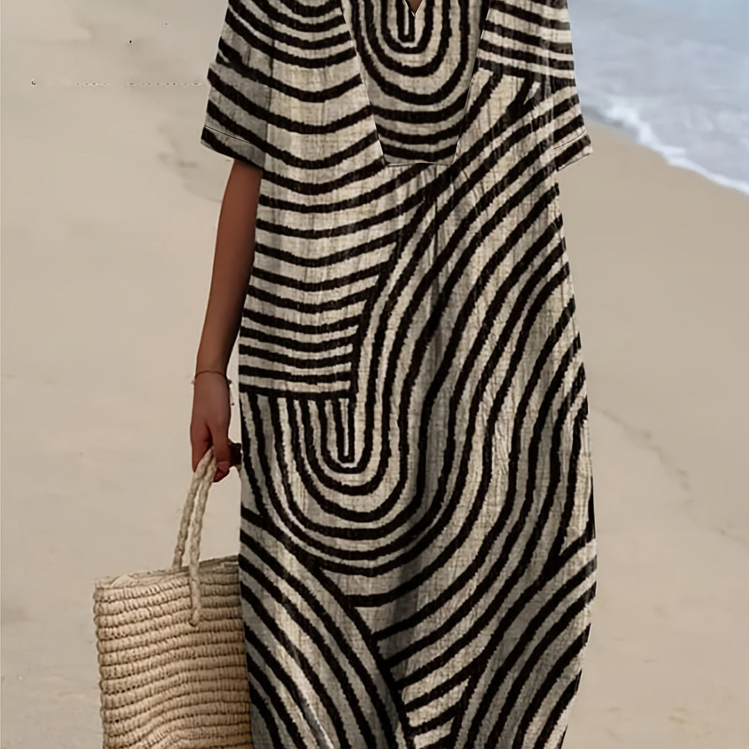 Iris | Monochrome Maze Midi Dress