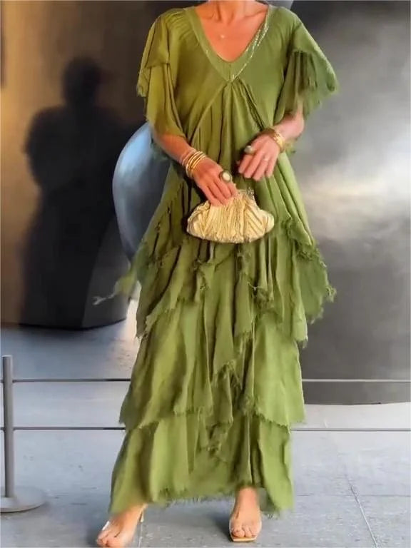 Verity | Boho Ruffle-Layered Maxi Dress