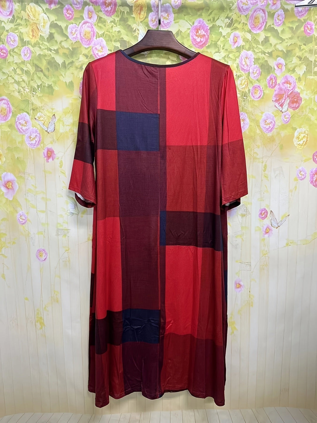 Greta | Earth-Tone Plaid Oversized Maxi Dress