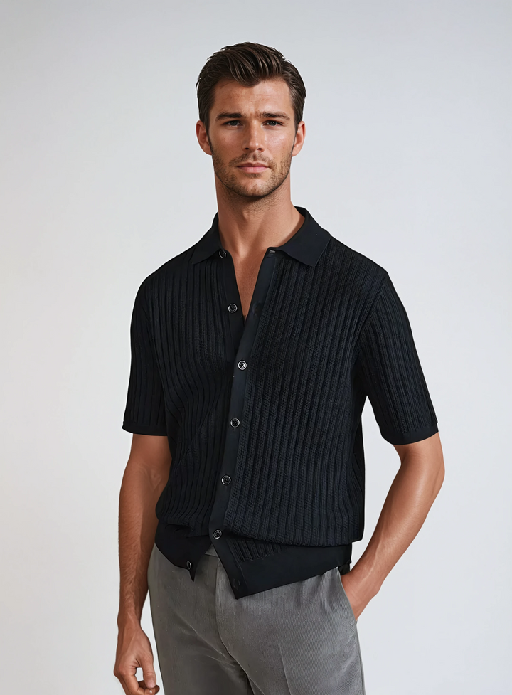 Crocheted Cardigan Polo Black