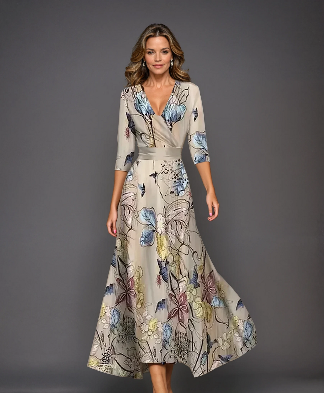 Jasmine | Colourflow V-Neck Artistic Maxi Dress