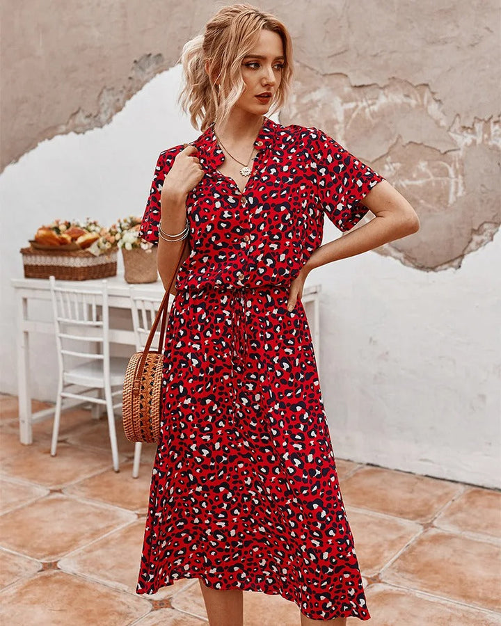 Georgia | Soft-Spotted Button-Up Midi Dress