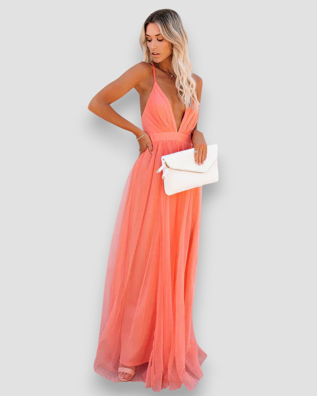 Savannah | Deep Plunge Chiffon Maxi Dress