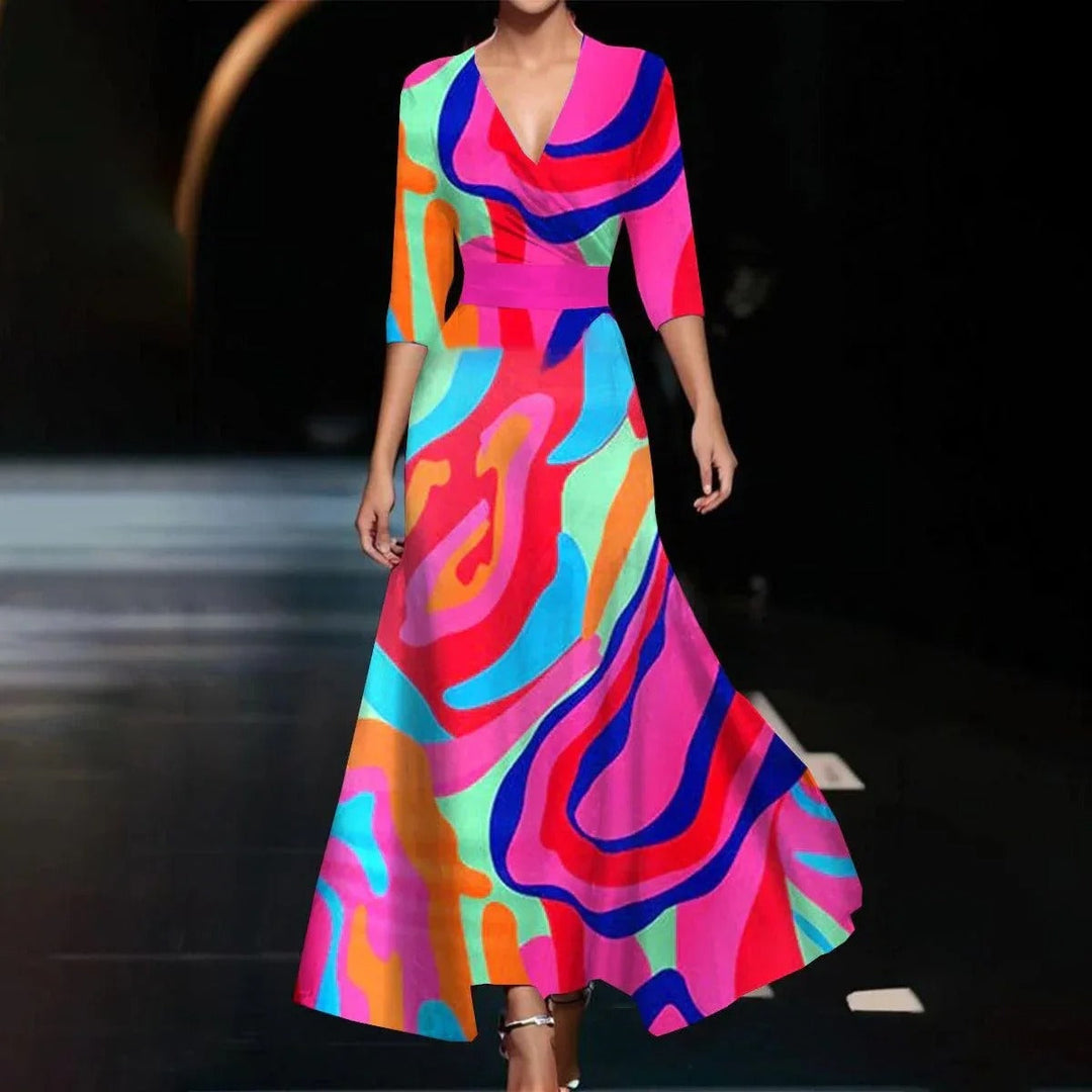 Jasmine | Colourflow V-Neck Artistic Maxi Dress