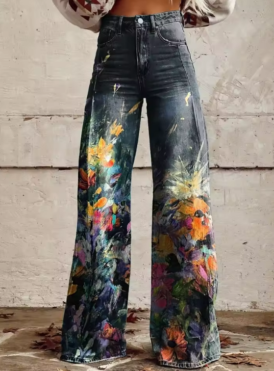 Aria | Painted Garden High-Waisted Wide-Leg Jeans