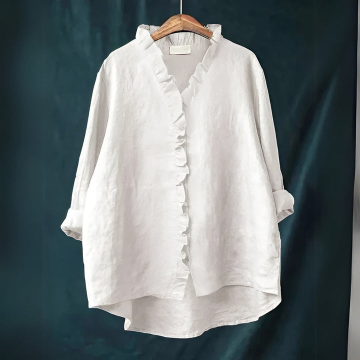 Savannah | Ruffled Button-Front Linen Blouse