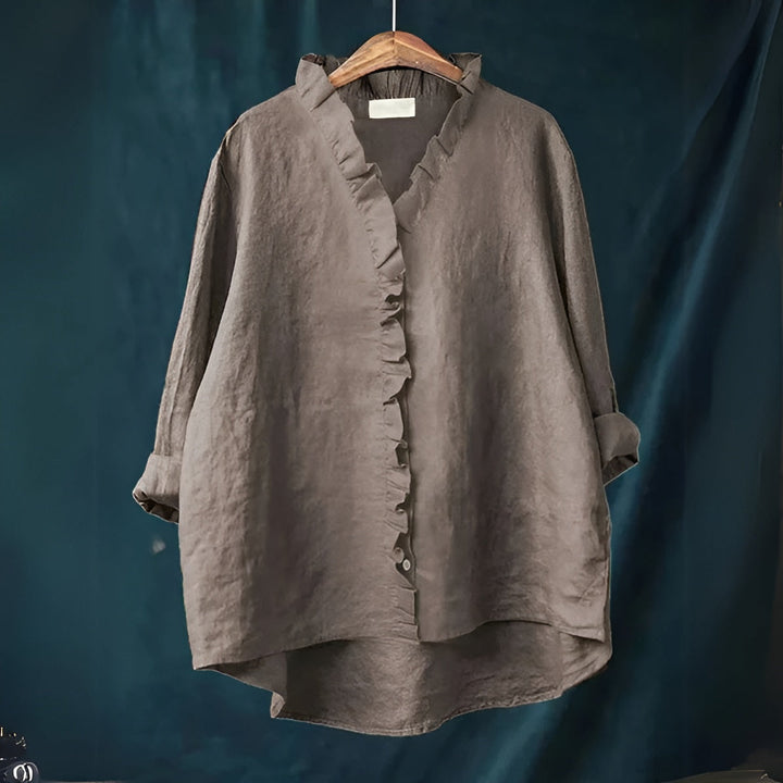 Savannah | Ruffled Button-Front Linen Blouse