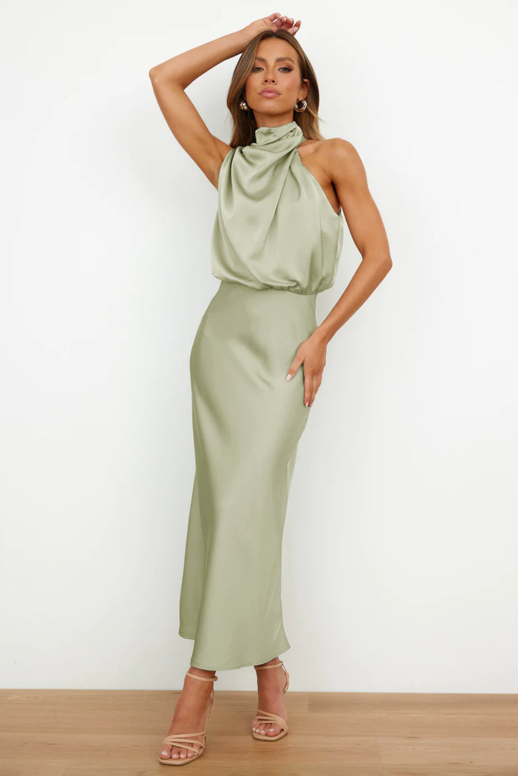 Elena | Satin Halter-Neck Midi Dress