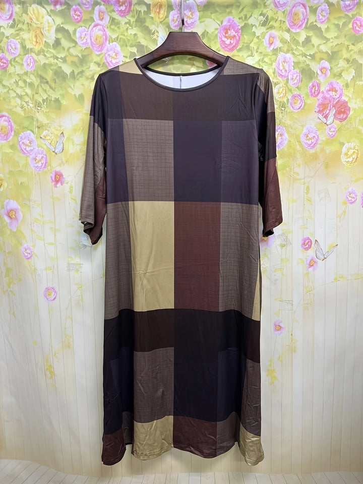 Greta | Earth-Tone Plaid Oversized Maxi Dress