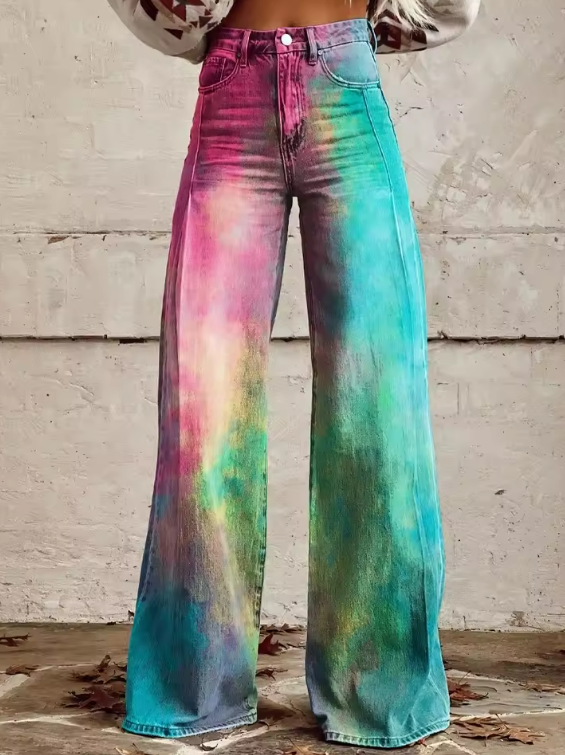 Skye | Rainbow Wash High-Waisted Wide-Leg Jeans
