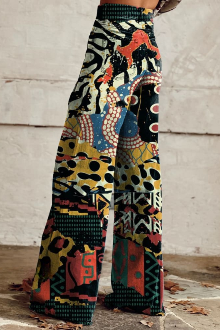 Freya | Abstract Tribal High-Waisted Wide-Leg Jeans