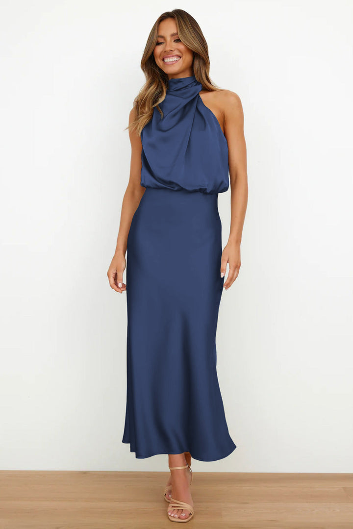 Elena | Satin Halter-Neck Midi Dress