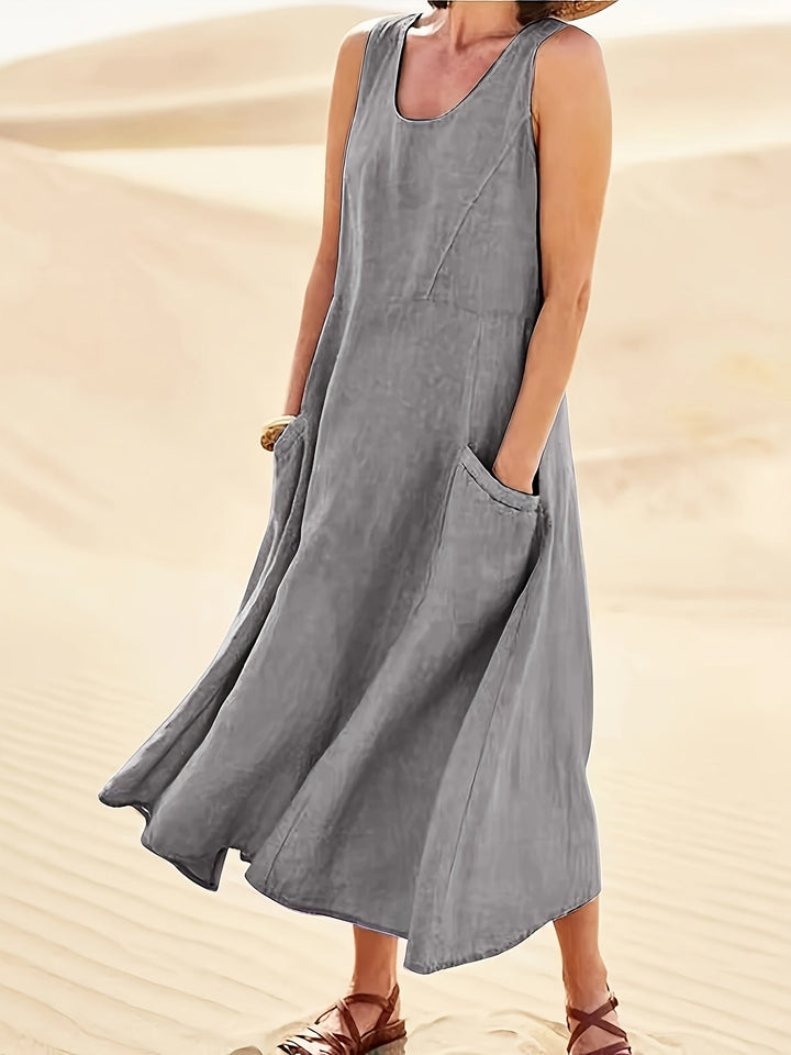 Maeve | Linen Blend Sleeveless Midi Dress