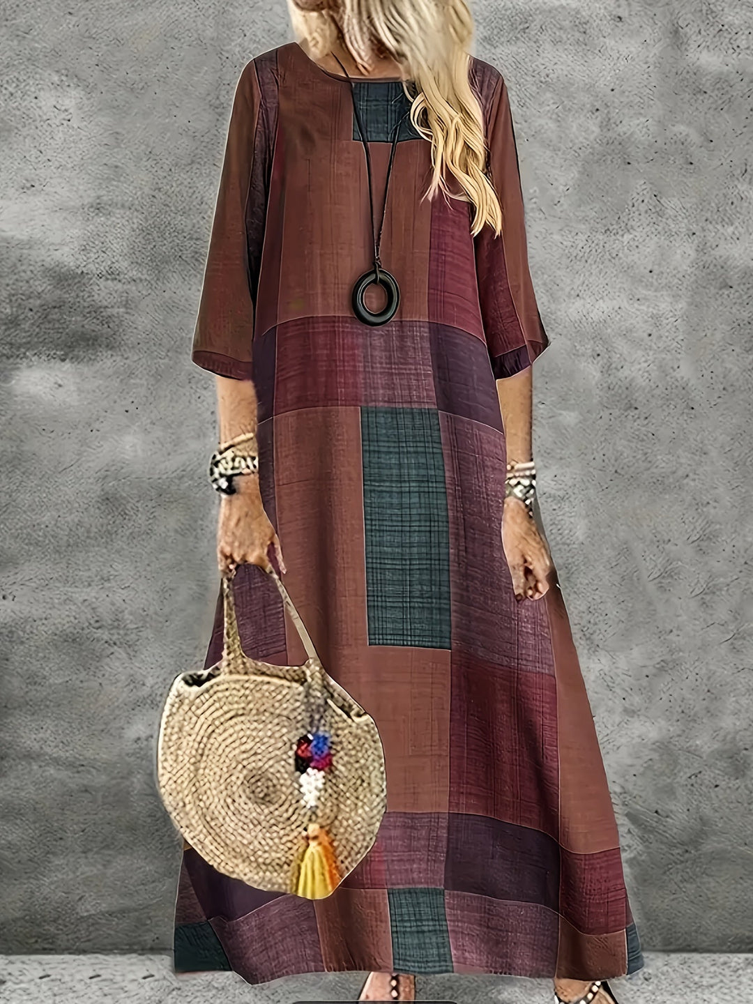 Ivy | Relaxed Fit Green Patchwork Maxi Dress