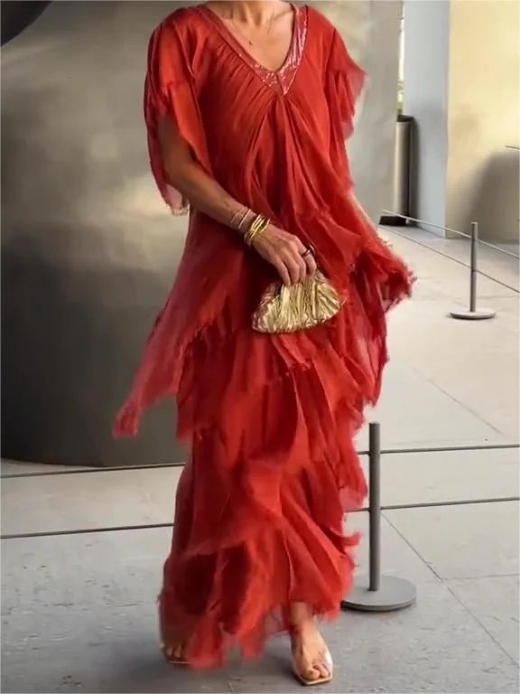 Verity | Boho Ruffle-Layered Maxi Dress