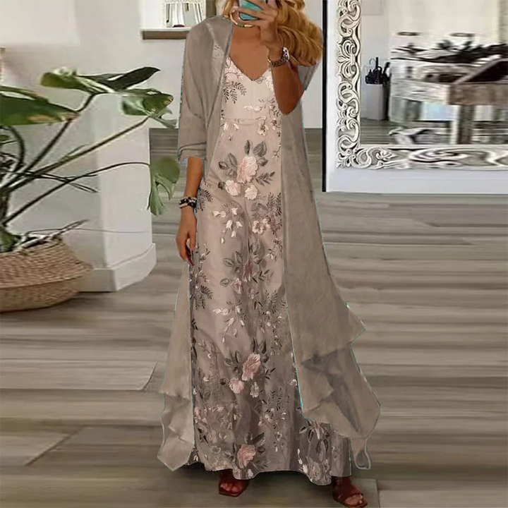 Celeste | Floral Maxi Dress & Draped Cover-Up Set