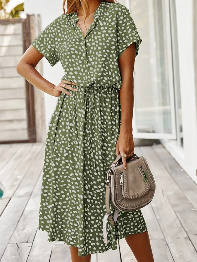 Georgia | Soft-Spotted Button-Up Midi Dress