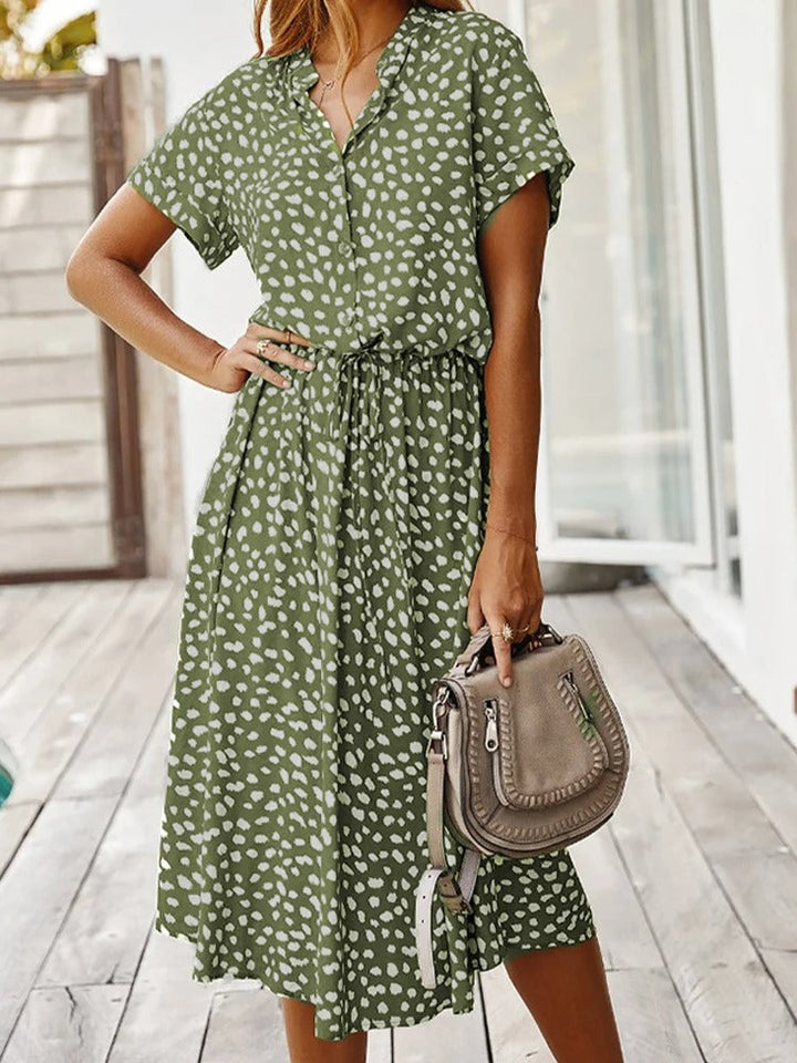 Georgia | Soft-Spotted Button-Up Midi Dress