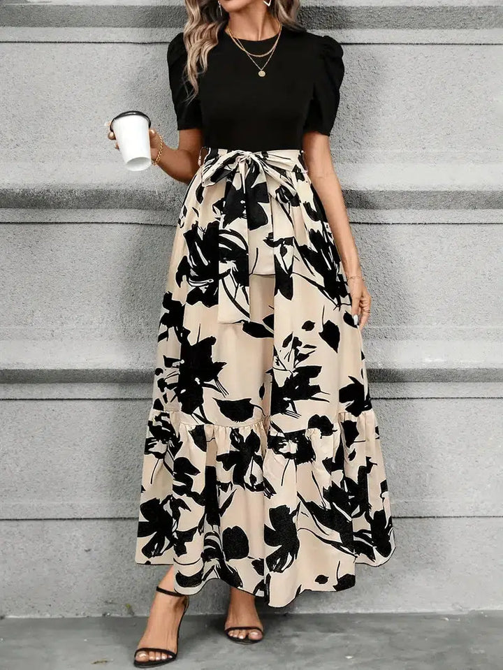 Vivienne | Elegant Contrast Floral Maxi Dress
