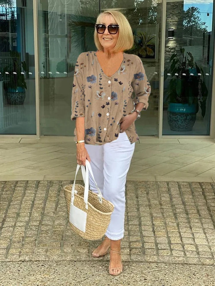 Melanie | Breezy Floral Button-Up Blouse