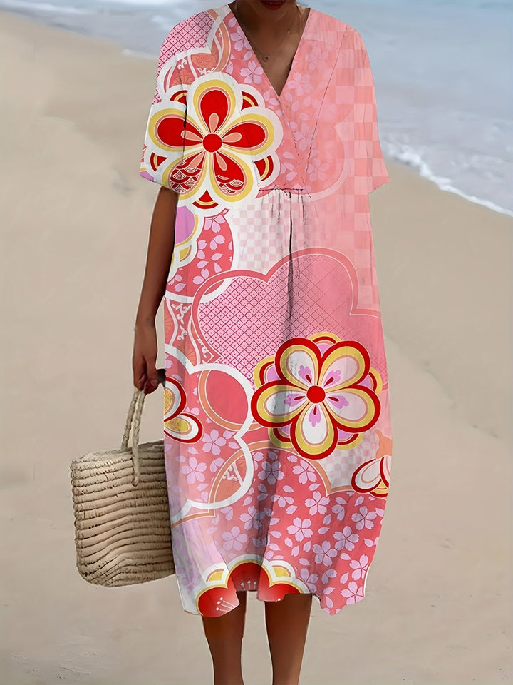 Maisie | Retro Blossom Pink Wrap Dress