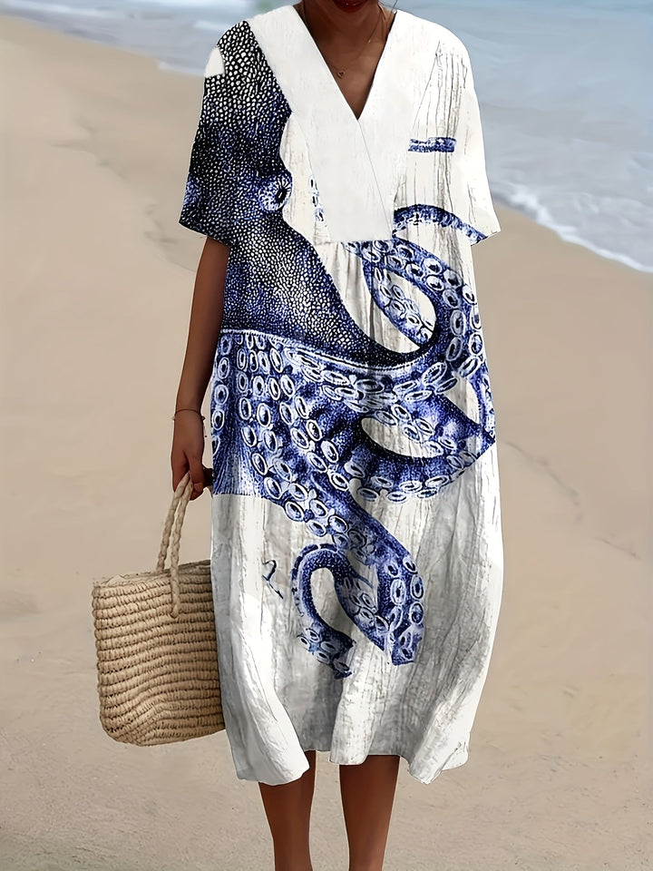 Marina | Deep Sea Octopus Print Midi Dress