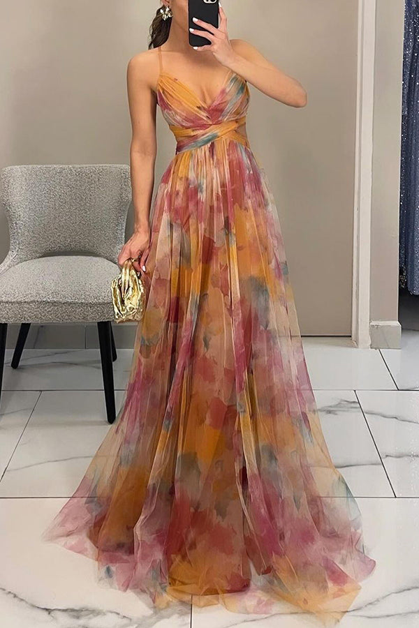 Aurora | Sunset Bloom Pleated Chiffon Gown