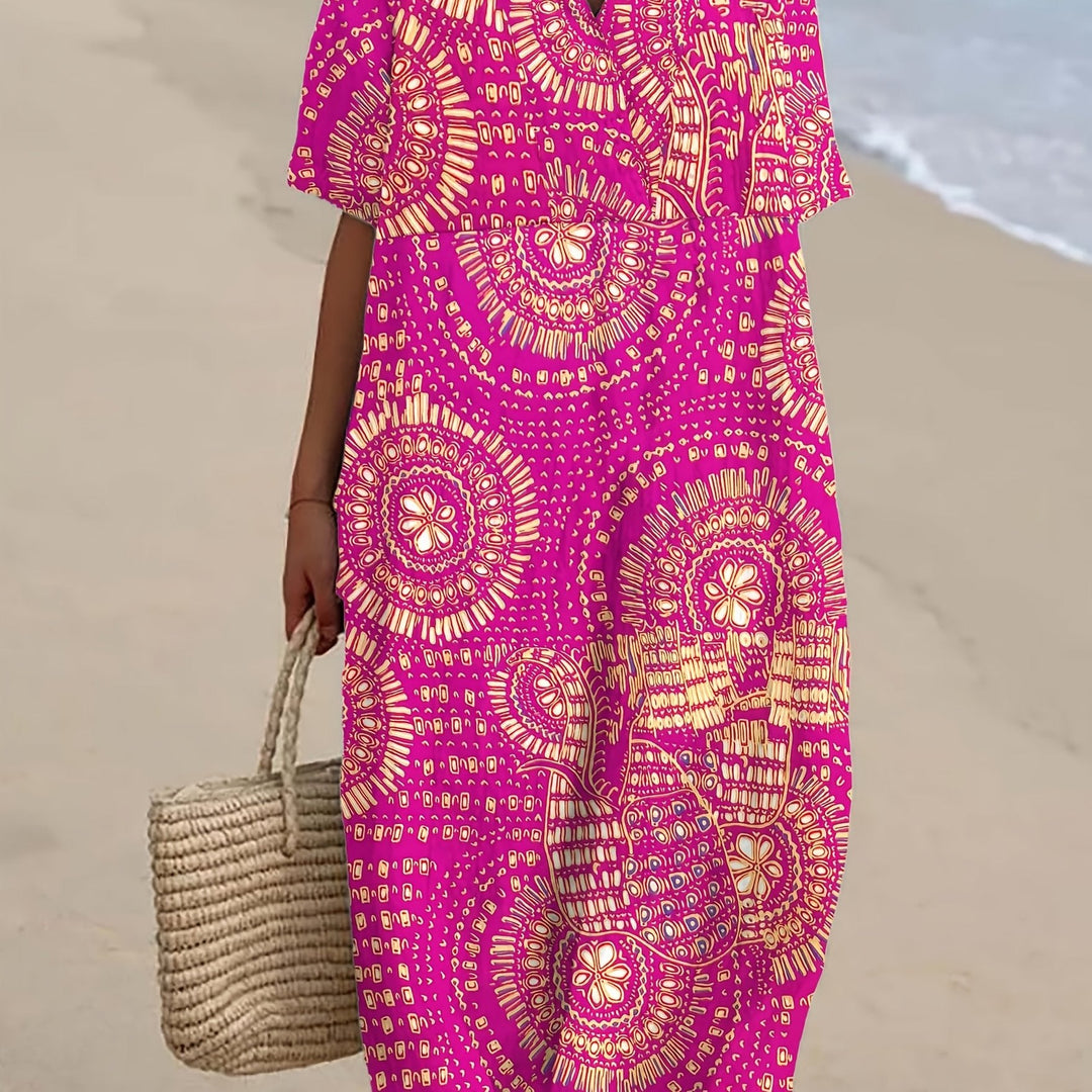 Talia | Radiant Fuchsia Tribal Midi Dress