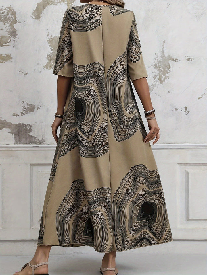 Freya | Abstract Earth-Tone Maxi Dress