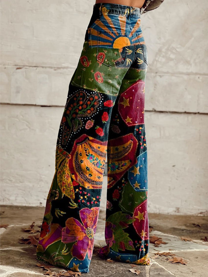 Nova | Bohemian Sunset Print Wide-Leg Trousers
