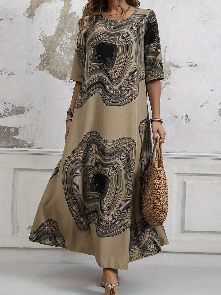 Freya | Abstract Earth-Tone Maxi Dress