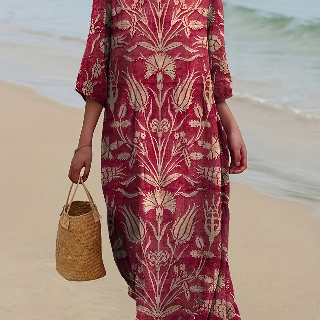 Agnes | Vintage Garnet Botanical Maxi Dress