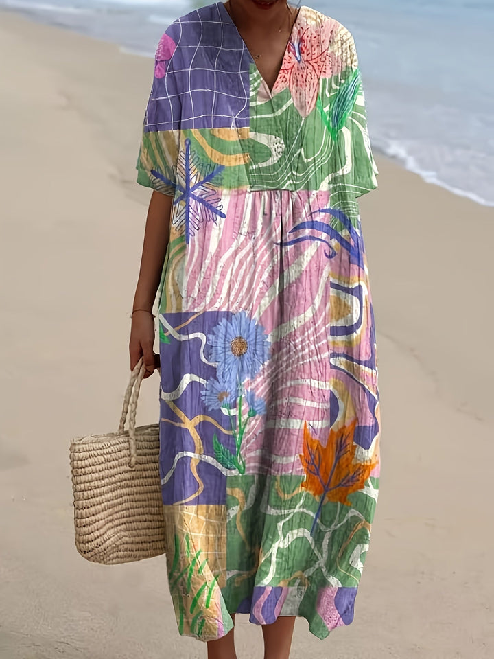 Tess | Abstract Garden Collage Midi Dress