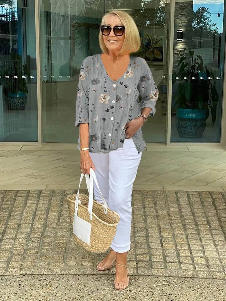 Melanie | Breezy Floral Button-Up Blouse