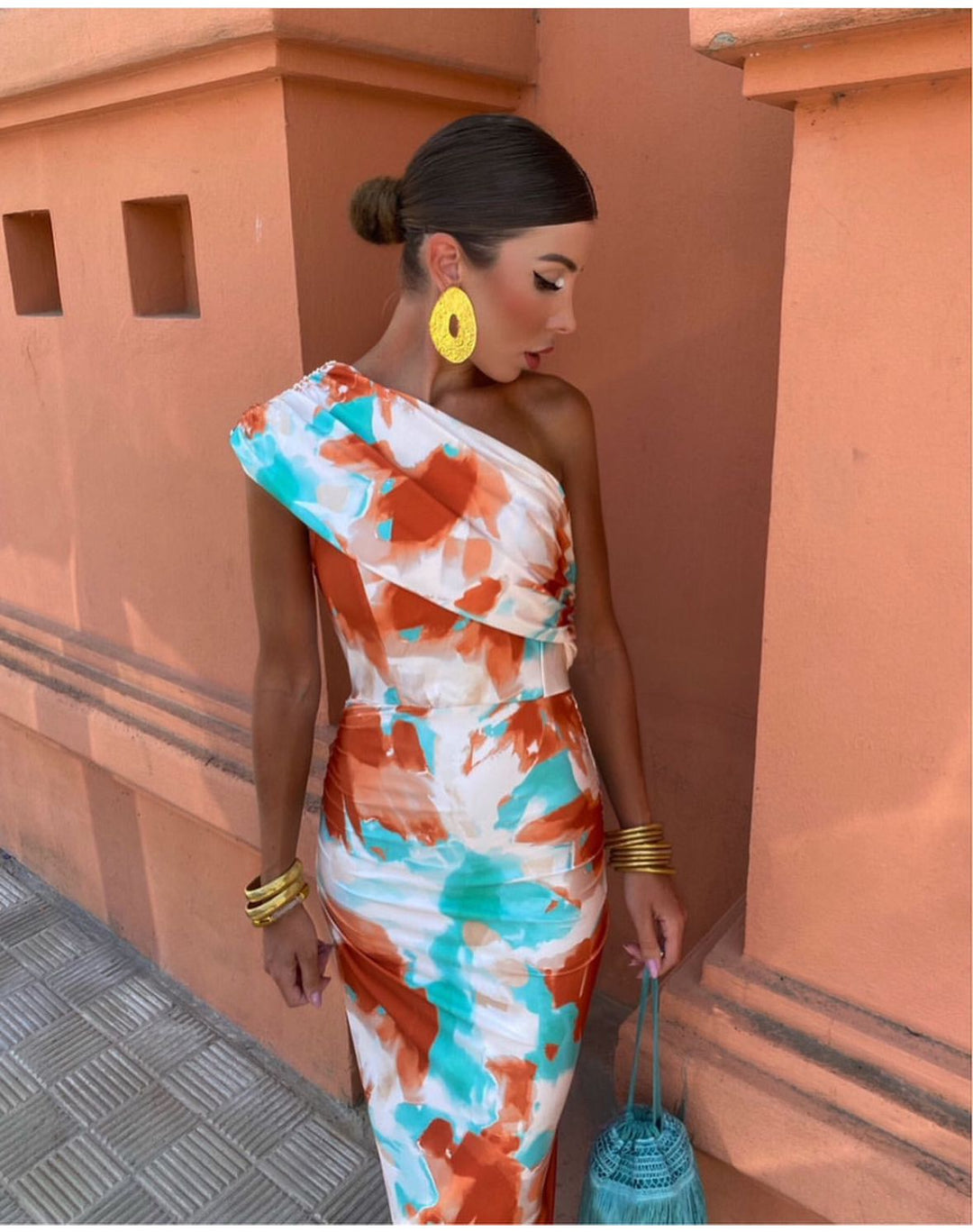 Marina | One-Shoulder Watercolor Bodycon Dress