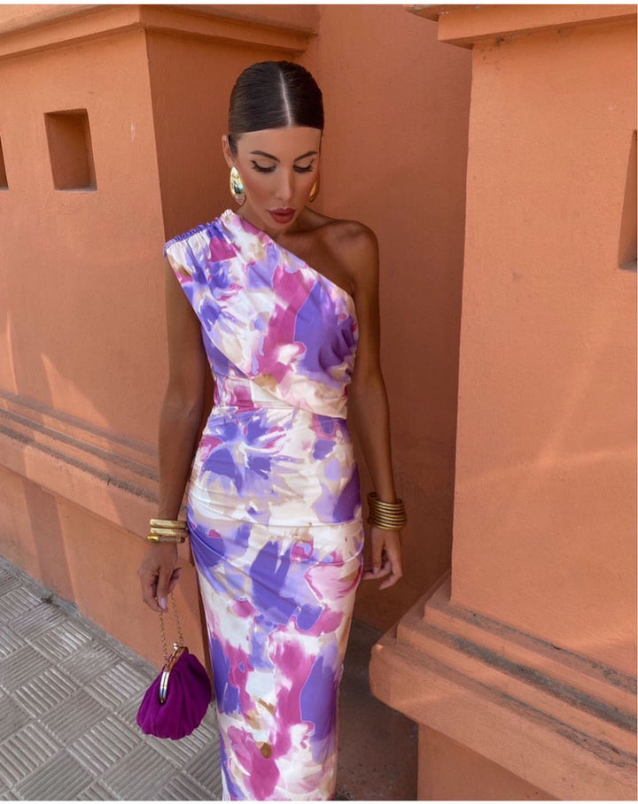 Marina | One-Shoulder Watercolor Bodycon Dress