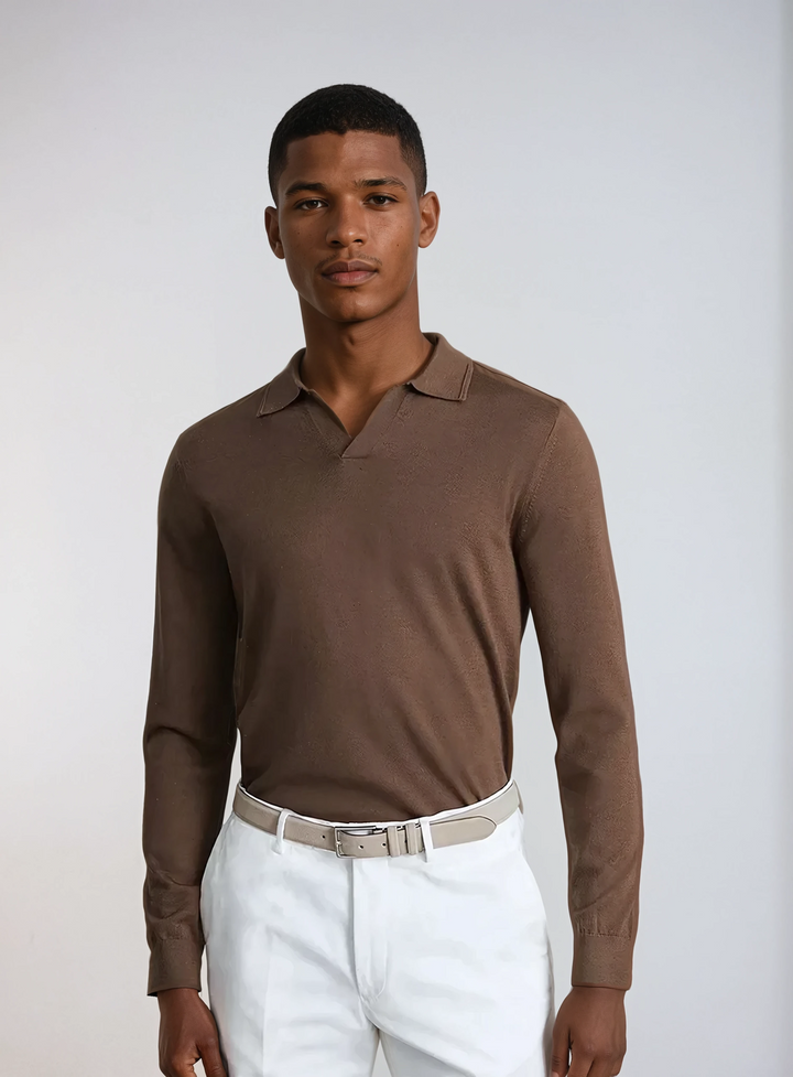 Long Sleeve Polo Without Buttons Brown