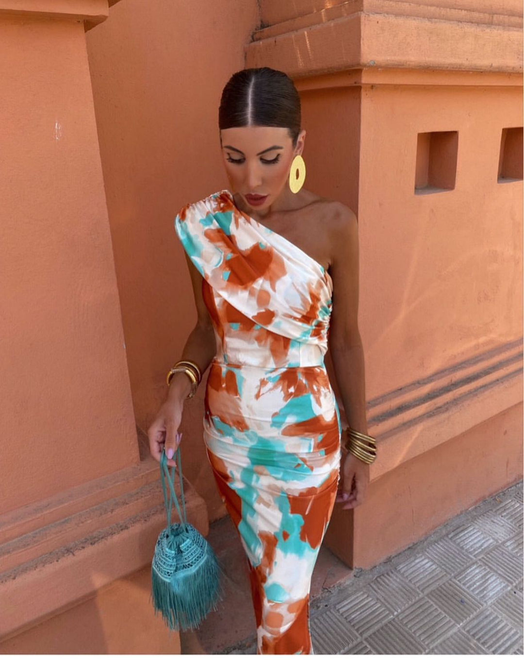 Marina | One-Shoulder Watercolor Bodycon Dress