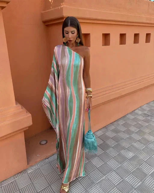 Serena | One-Shoulder Pastel Wave Maxi Dress