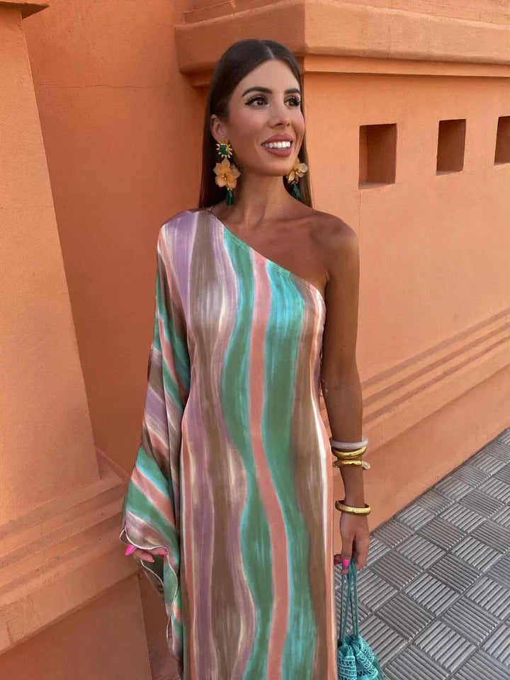 Serena | One-Shoulder Pastel Wave Maxi Dress