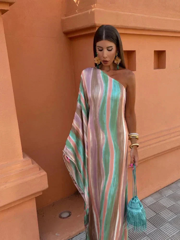 Serena | One-Shoulder Pastel Wave Maxi Dress
